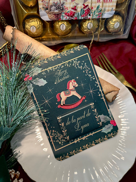 Carte avec chocolat Cheval à bascules